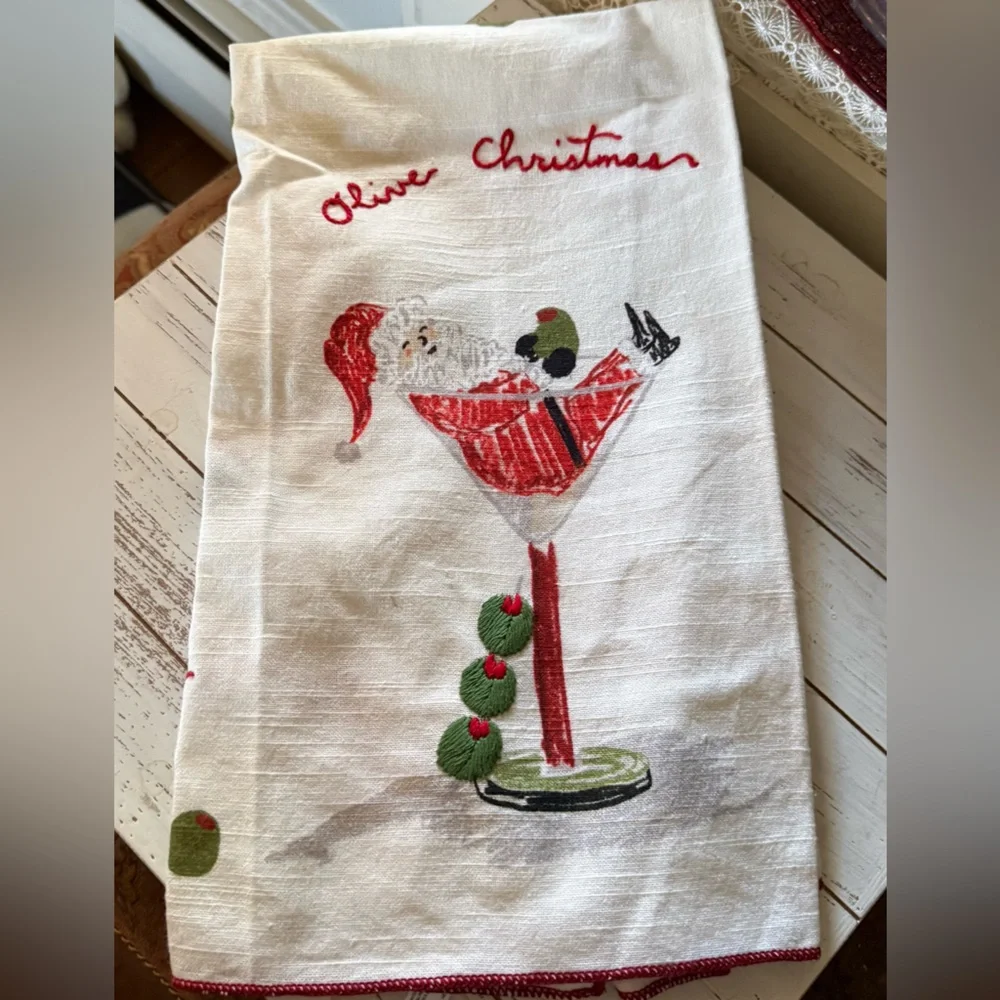 Anthropologie Holiday Martini Cocktail Dish Towel - Picture 2 of 4